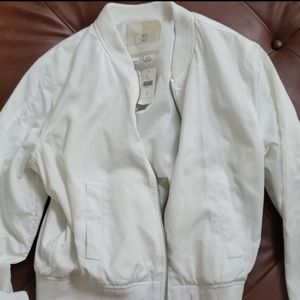 Anthropologie White Bomber Jacket